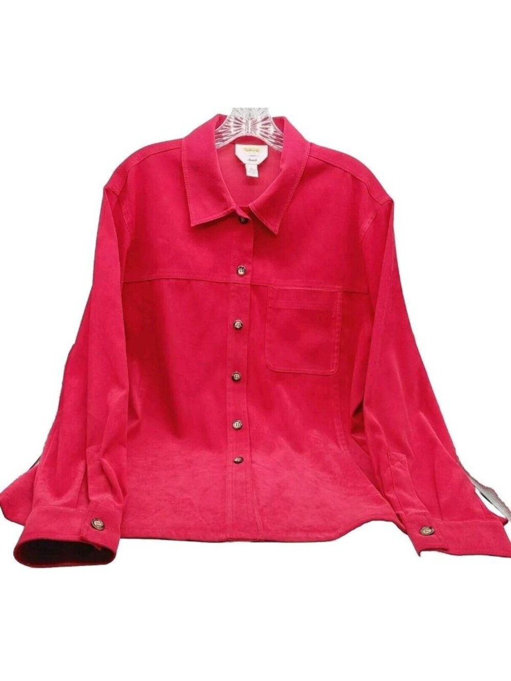 Talbots Women's Top Shirt Button Long Sleeve Size Medium Red Suede